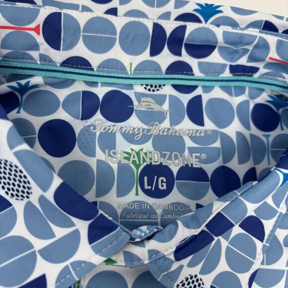 Tommy Bahama Island Zone Large Blue Circle Patterned Short Sleeve Polo Shirt - Picture 2 of 6